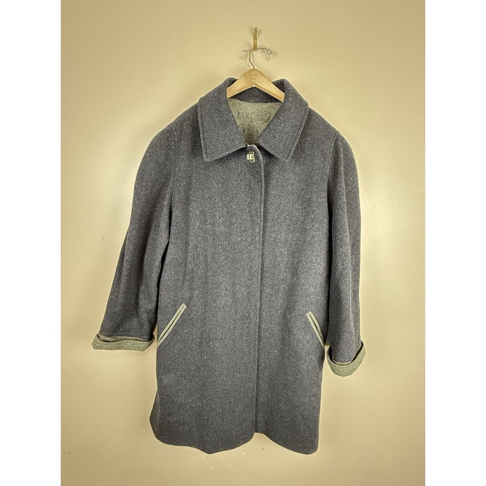 Vintage Marcona Women’s Wool & Alpaca Overcoat Gray with Green Cuffs Size 12